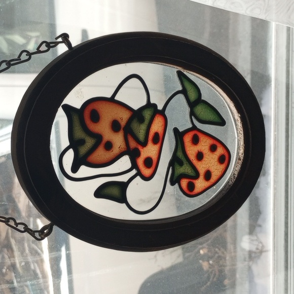 Other - Vintage Stained Glass Strawberry Art Decor.  Red Green Brown